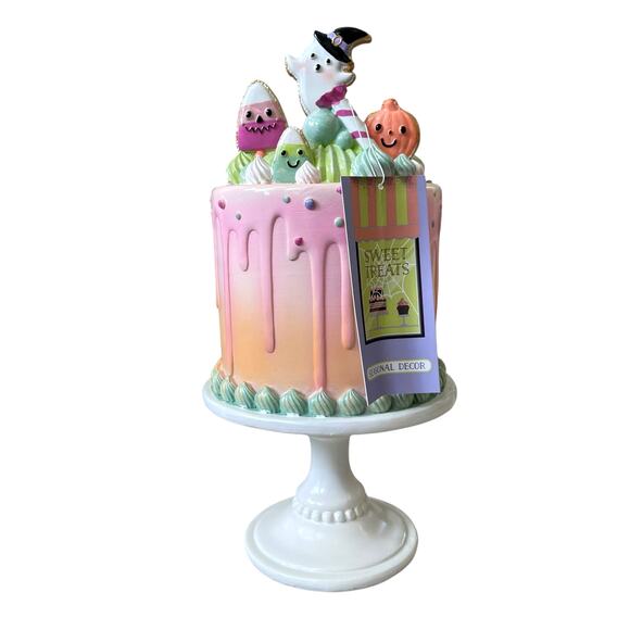 Sweet Treats Halloween Candy Corn Ghost Cake Decor 14in Resin Pastel Decor NEW - Picture 16 of 16